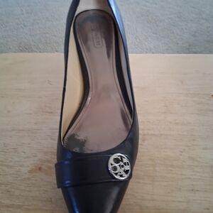 Coach Black Leather Flats with Silver Emblem
